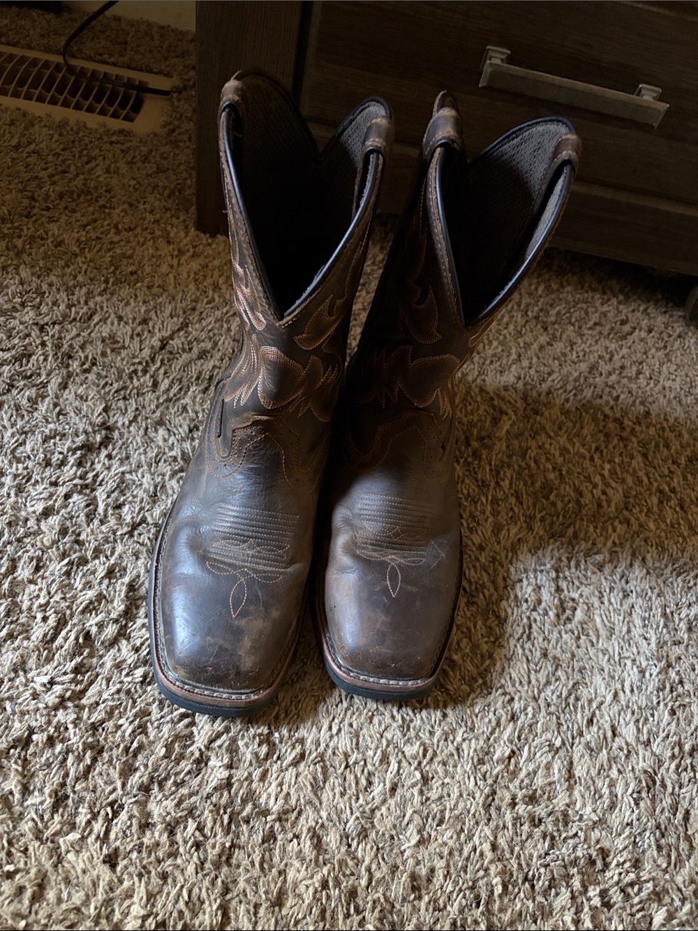 Wolverine Brown Leather Western Steel Toe Pull-On Cowboy Boots